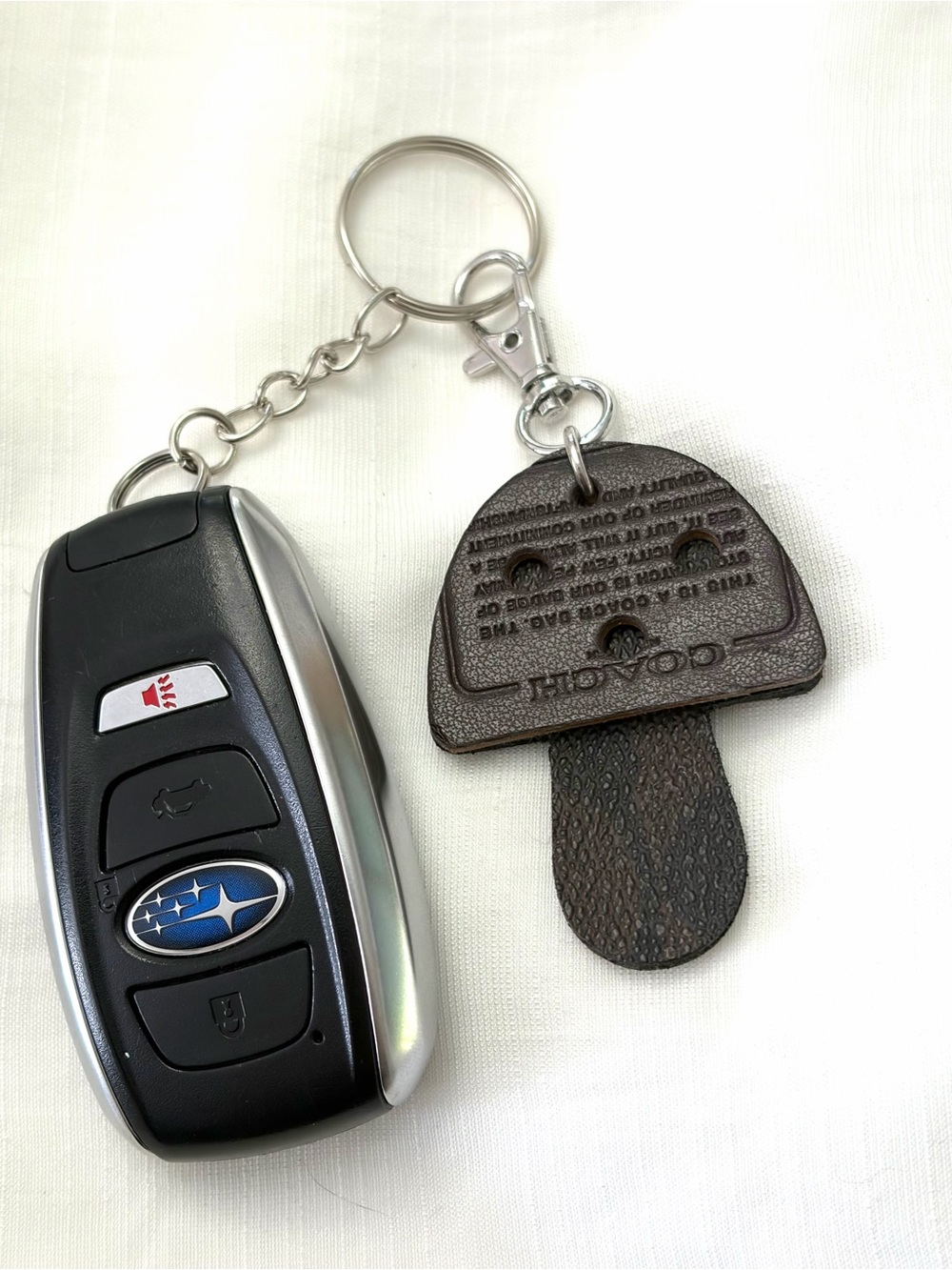 Upcycled COACH Leather Mushroom Key clip accessory